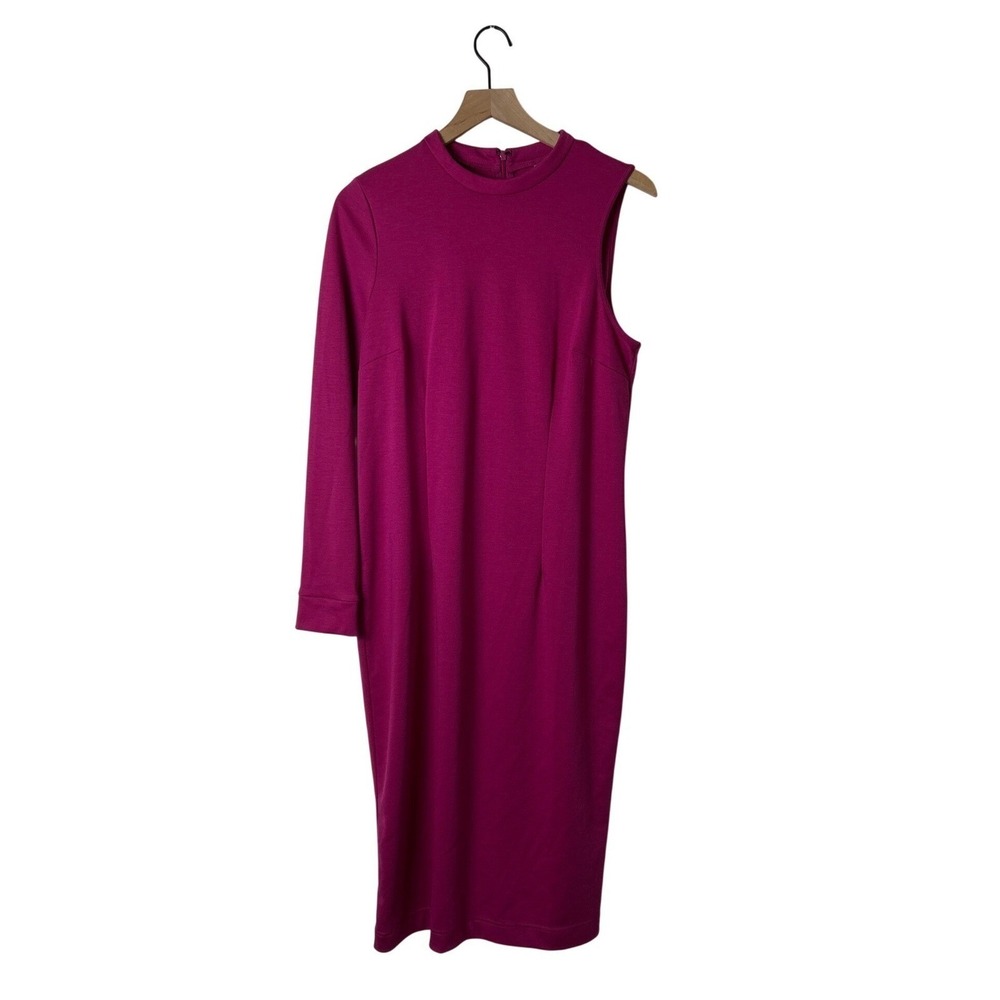 ASOS Womens One Sleeve Asymmetric Mock Neck Midi Dress Size 12 Magenta Pink